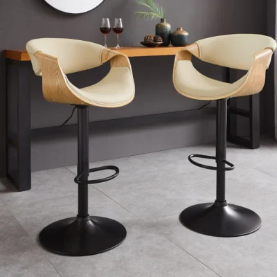 Barová stolička ORGANIC otočná krémovo béžovej farby dekor dub