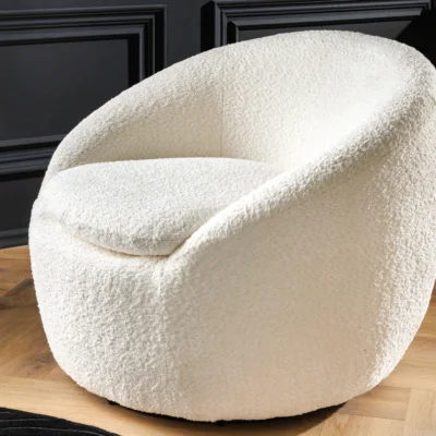 Kreslo BABYLON 360° otočné – biele bouclé