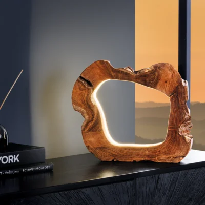 Luxusná stolová lampa ORGANIC ARTWORK s LED pásikmi rustikálny dizajn