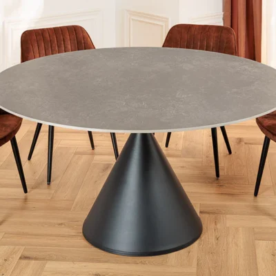 Jedálenský stôl Signature 135 cm čierny kovový rám s doskou v sivo-mramorovom vzhľade