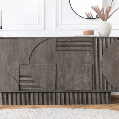 Komoda Art Deco 170 cm v sivom odtieni z mangového dreva