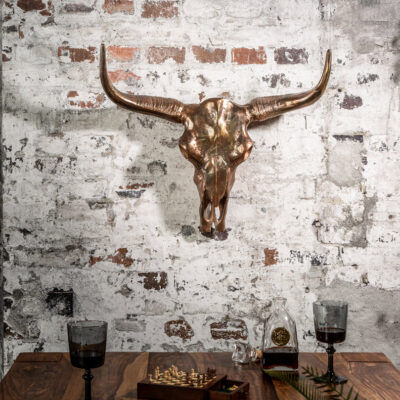 Dekoratívna socha Skull Matador - medená platina