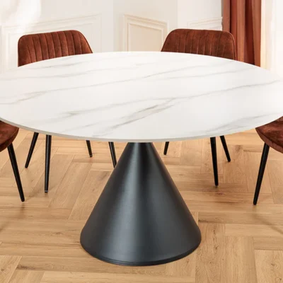 Jedálenský stôl Signature 135 cm čierny kovový rám s doskou v bielom mramorovom vzhľade
