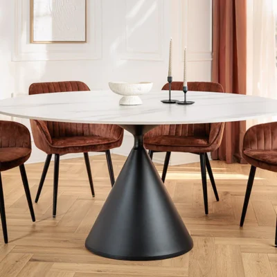 Jedálenský stôl Signature 135 cm čierny kovový rám s doskou v bielom mramorovom vzhľade